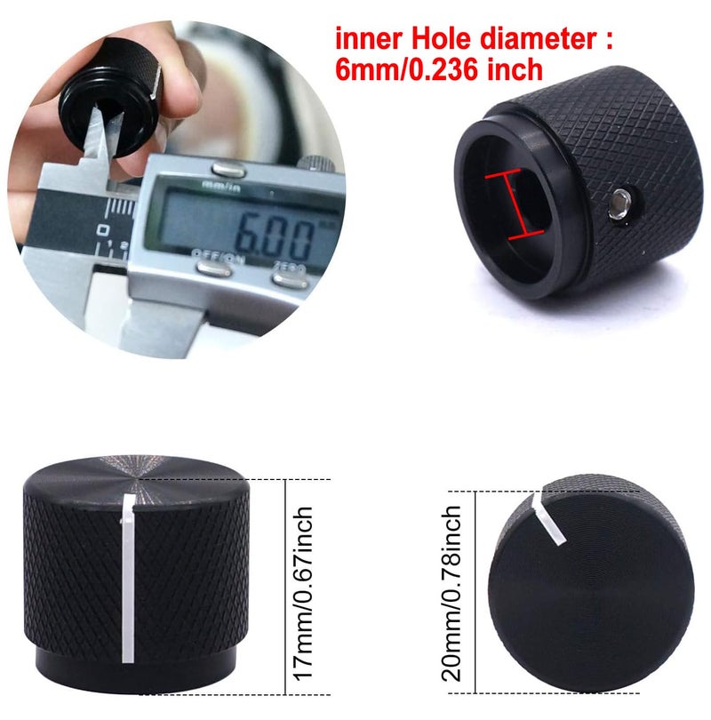Taiss 2pcs Black Aluminum Rotary Electronic Control Potentiometer, Volume & Switch Knob, 20mm Dia. x 17mm Height for 6mm Shaft - Image 2